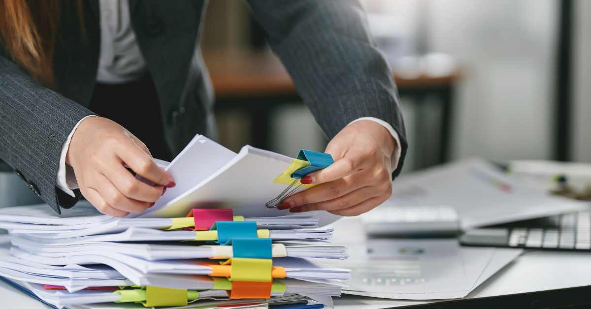 Person going through files